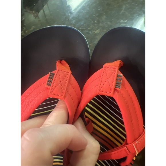 Reef Sandals Boys Sz 12 Toddler Youth Flip Flops Beach Red‎ Navy Summer - Picture 5 of 6